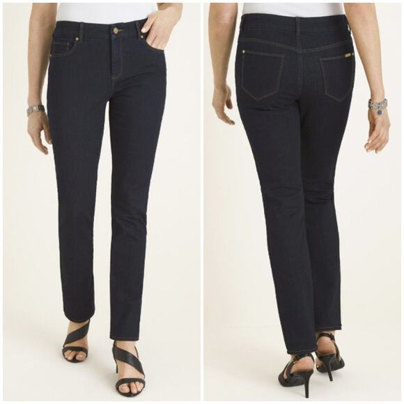 Chico's Women's So Slimming Girlfriend Slim Straight Jean Dark Wash Size 10P - Picture 1 of 11